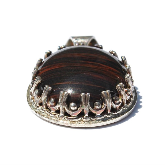 Vintage Mahogany Obsidian Sterling Silver Pendant - Picture 5 of 7